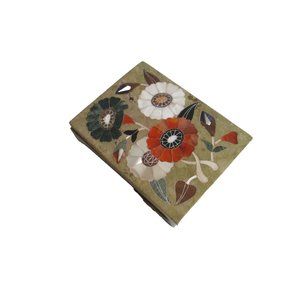 **Alabaster Inlaid Accessory Trinket Box Hand Crafted Floral Motif Semi-Precious
